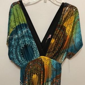 Color deep neckline maxi